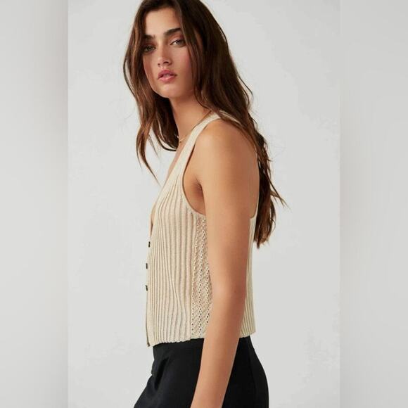 FREE PEOPLE Seascape Tank Vest NWT in Conch Combo Metallic Gold Cream Sz. Small - Picture 6 of 14